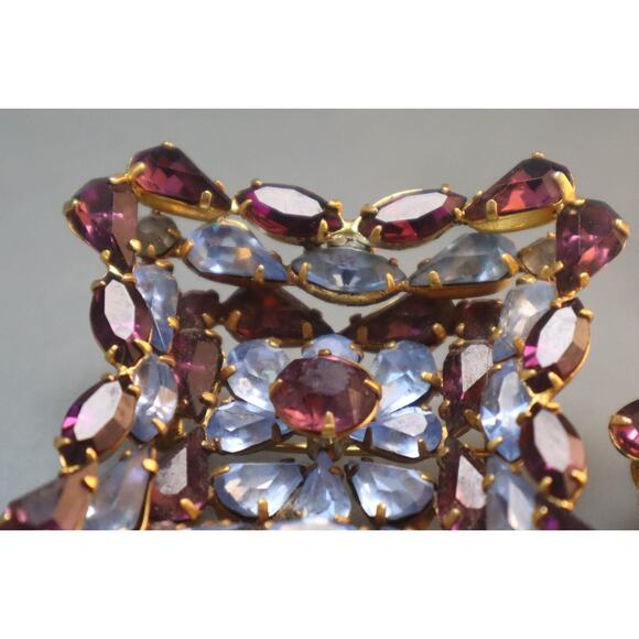 Amazing Kramer Purple Rhinestone Shadow Box Brooch Earrings Set - Picture 5 of 10